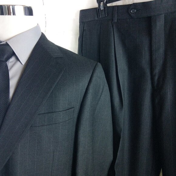 Bill Blass Studio 42R Super 100s 2 Button Charcoal Gray Striped 2pc Suit 37x31 - Picture 2 of 16